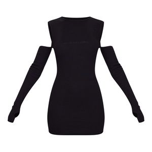 NWT PLT Black Mini Rib Binding Detail Bodycon Dress With Attached Sleeves